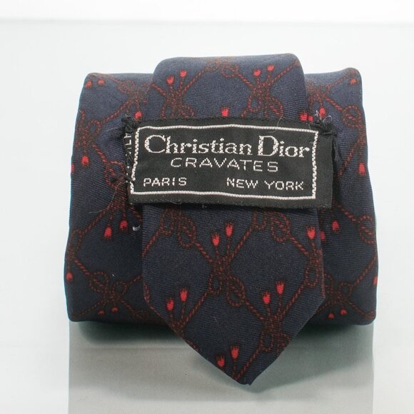 DIOR 100% Silk Tie | Blue with Red Ropes and Tassles Pattern - Picture 4 of 6